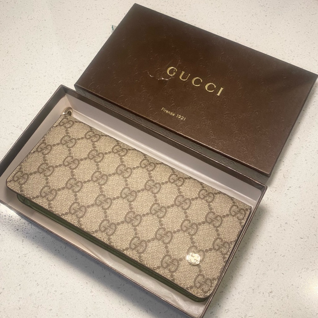 Authentic Gucci Beige And Brown Logo Wallet